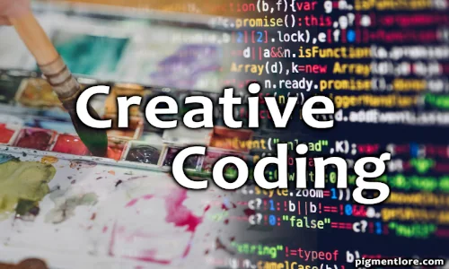 A paintbrush dabbing a watercolour palette fading to a computer screen showing code.
