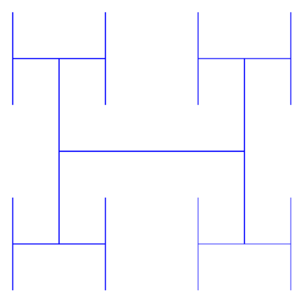 A computer drawing of a relatively empty level two H tree.